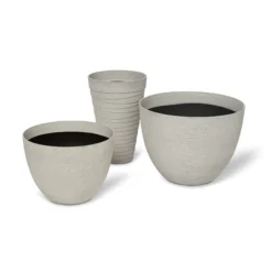 Blooma Momoka Taupe Stone Effect Plastic Circular Plant Pot (Dia)40cm -Outdoor Garden Shop blooma momoka taupe stone effect plastic circular plant pot dia 40cm3663602700852 02bq