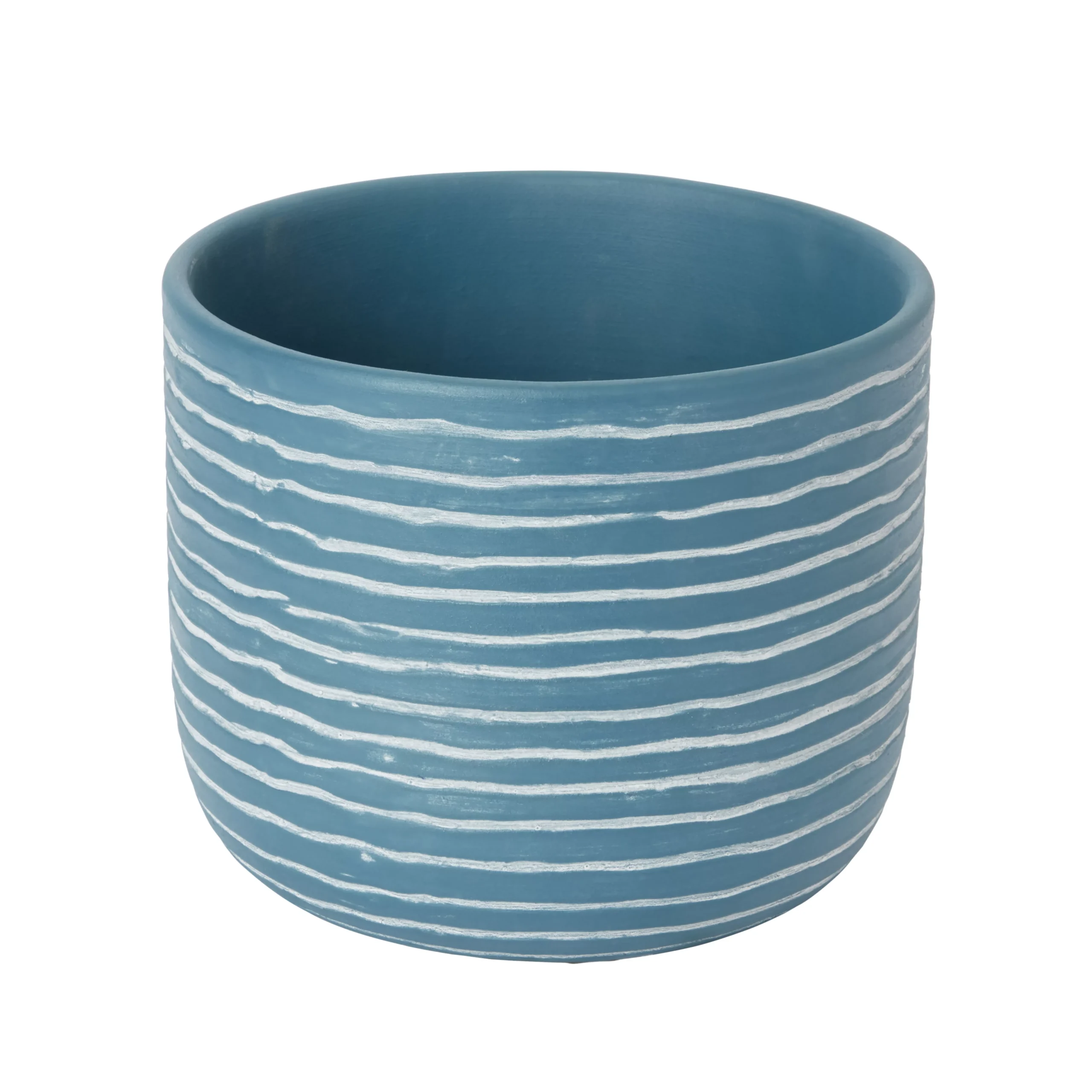 Blue Coral Clay Striped Round Plant Pot (Dia)20cm 3 Blue Coral Clay Striped Round Plant Pot (Dia)20cm
