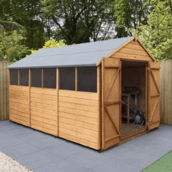 Forest Garden 12x8 Ft Apex Shiplap Wooden 2 Door 6 Windows Shed With Floor - Assembly Service Included