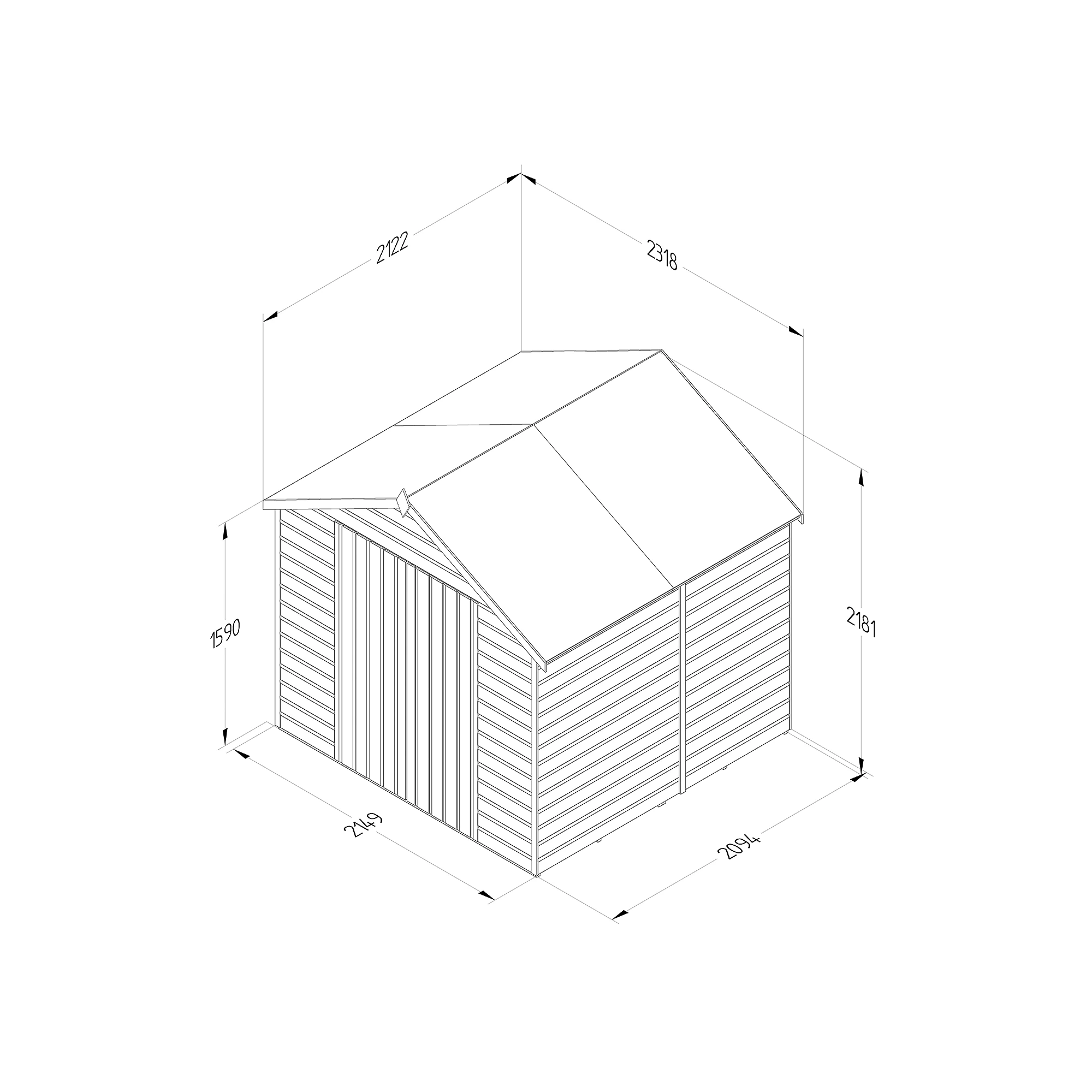 Forest Garden 7x7 Apex Dip Treated Shiplap Wooden Shed With Floor (Base Included) 7 Forest Garden 7x7 Apex Dip Treated Shiplap Wooden Shed With Floor (Base Included) - Image 5