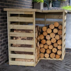 Forest Garden Corner Timber 4x4 Ft Log Store -Outdoor Garden Shop forest garden corner timber 4x4 ft log store5013053190005 02i