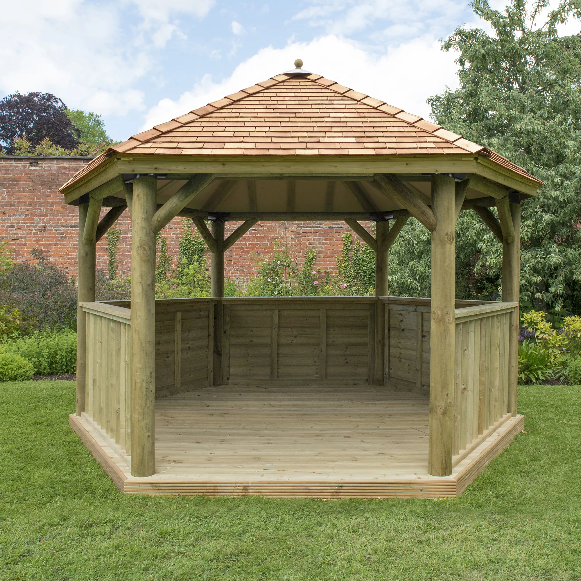 Forest Garden Hexagonal Gazebo With Cedar Roof, (W)4.26m (D)3.69m 3 Forest Garden Hexagonal Gazebo With Cedar Roof, (W)4.26m (D)3.69m