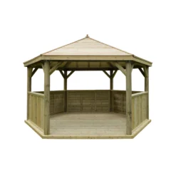Forest Garden Hexagonal Gazebo With Timber Roof, (W)4.9m (D)4.24m -Outdoor Garden Shop forest garden hexagonal gazebo with timber roof w 4 9m d 4 24m5013053163443 02c bq