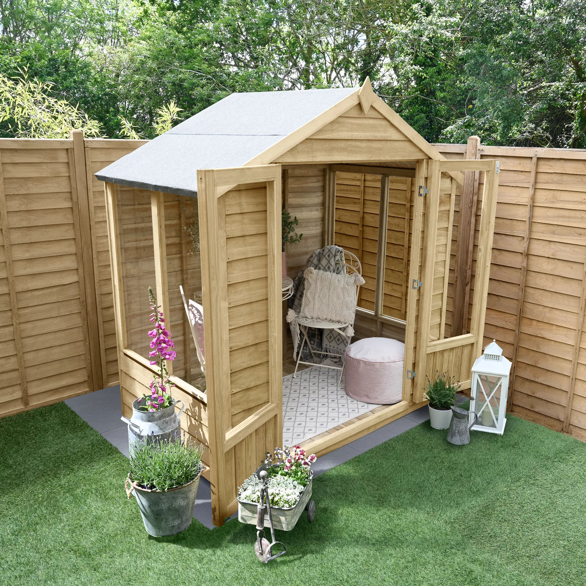 Forest Garden Oakley 6x4 Apex Overlap Solid Wood Summer House With Double Door (Base Included) 6 Forest Garden Oakley 6x4 Apex Overlap Solid Wood Summer House With Double Door (Base Included) - Image 4