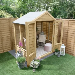 Forest Garden Oakley 6x4 Apex Overlap Solid Wood Summer House With Double Door (Base Included) - Assembly Service Included -Outdoor Garden Shop forest garden oakley 6x4 apex overlap solid wood summer house with double door base included assembly service included5013053188453 03i bq