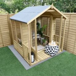 Forest Garden Oakley 6x6 Apex Overlap Solid Wood Summer House With Double Door (Base Included) -Outdoor Garden Shop forest garden oakley 6x6 apex overlap solid wood summer house with double door base included 5013053188545 02i bq