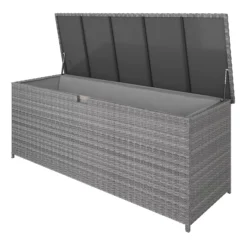 GoodHome Hamilton Steeple Grey Rattan Effect Storage Box (W) 180cm X (D) 65cm -Outdoor Garden Shop goodhome hamilton steeple grey rattan effect storage box w 180cm x d 65cm5059340677415 21c