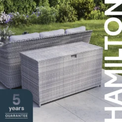 GoodHome Hamilton Steeple Grey Rattan Effect Storage Box (W) 180cm X (D) 65cm -Outdoor Garden Shop goodhome hamilton steeple grey rattan effect storage box w 180cm x d 65cm5059340677415 41i EN