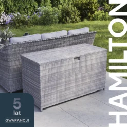 GoodHome Hamilton Steeple Grey Rattan Effect Storage Box (W) 180cm X (D) 65cm -Outdoor Garden Shop goodhome hamilton steeple grey rattan effect storage box w 180cm x d 65cm5059340677415 41i PL