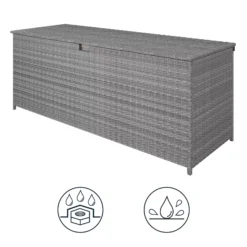 GoodHome Hamilton Steeple Grey Rattan Effect Storage Box (W) 180cm X (D) 65cm -Outdoor Garden Shop goodhome hamilton steeple grey rattan effect storage box w 180cm x d 65cm5059340677415 71c