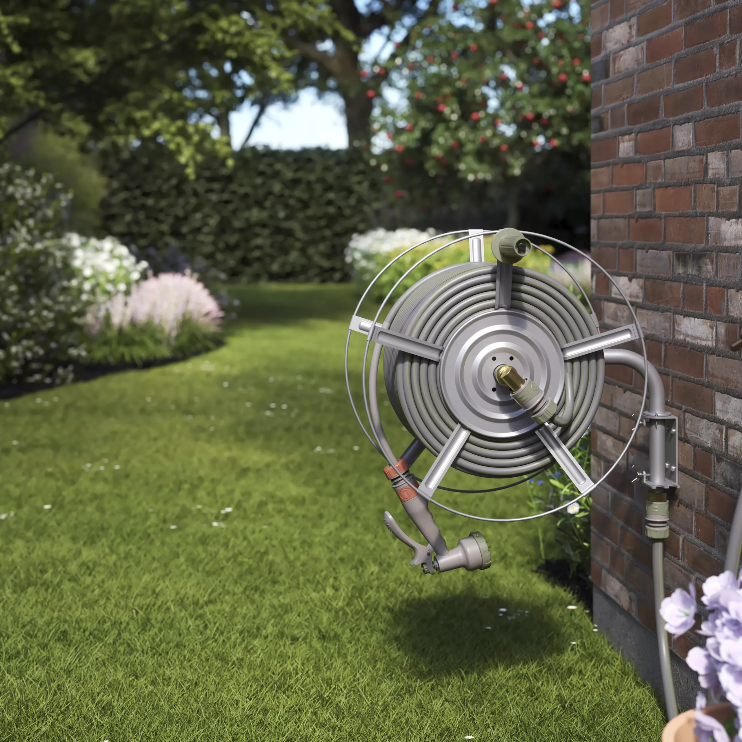 GoodHome Watering Wall-mounted Empty Hose Reel Without Wheels 4 GoodHome Watering Wall-mounted Empty Hose Reel Without Wheels - Image 2