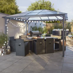 GoodHome Yallis Ebony Rectangular Gazebo, (W)3m (D)3.65m - Assembly Required -Outdoor Garden Shop goodhome yallis ebony rectangular gazebo w 3m d 3 65m assembly required5059340666938 01i bq