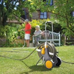 Hozelock Pro Freestanding Hose Pipe Cart (L)90m -Outdoor Garden Shop hozelock pro freestanding hose pipe cart l 90m5010646058698 02i bq