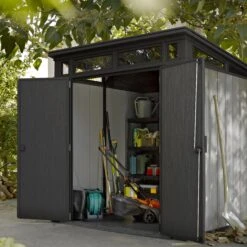 Keter Artisan 7x7 Ft Pent Tongue & Groove Grey Plastic Shed With Floor -Outdoor Garden Shop keter artisan 7x7 ft pent tongue groove grey plastic shed with floor7290106933989 01i bq