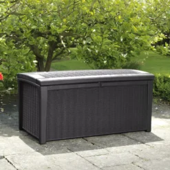Keter Borneo Rattan Effect Plastic Garden Storage Box -Outdoor Garden Shop keter borneo rattan effect plastic garden storage box7290103669065 01c bq