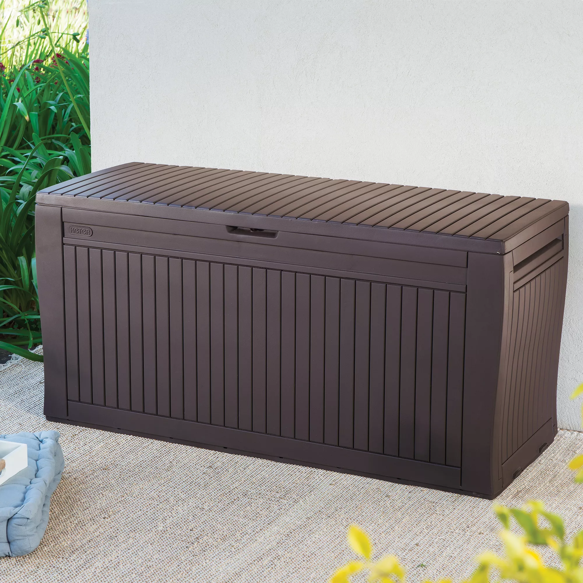Keter Comfy Wood Effect Plastic Garden Storage Box 270L 3 Keter Comfy Wood Effect Plastic Garden Storage Box 270L