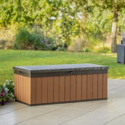 Keter Darwin Wood Effect 5x2 Garden Storage Bench Box 380L -Outdoor Garden Shop keter darwin wood effect 5x2 garden storage bench box 380l7290112636225 03i bq