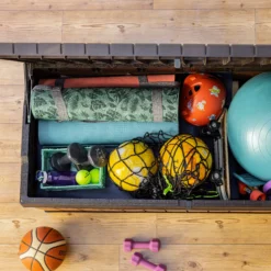 Keter Darwin Wood Effect 5x2 Garden Storage Bench Box 380L -Outdoor Garden Shop keter darwin wood effect 5x2 garden storage bench box 380l7290112636225 04i bq