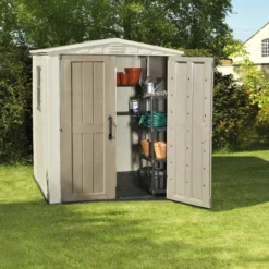 Keter Factor 6x6 Apex Beige Plastic Shed With Floor -Outdoor Garden Shop keter factor 6x6 apex beige plastic shed with floor7290103664930 04bq