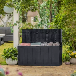 Keter Marvel Plus Grey Plastic 4x1 Garden Storage Box 270L -Outdoor Garden Shop keter marvel plus grey plastic 4x1 garden storage box 270l7290112637802 02i