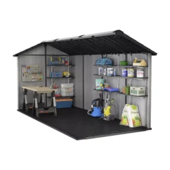 Keter Oakland 7515 Tongue & Groove Grey Plastic 2 Door 6 Windows Shed (Base Included) -Outdoor Garden Shop keter oakland 7515 tongue groove grey plastic 2 door 6 windows shed base included 7290112635020 04t BQ