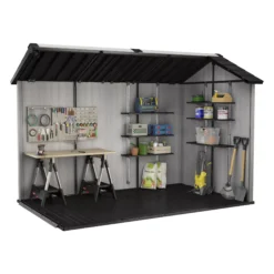Keter Oakland Apex Tongue & Groove Grey Plastic Shed With Floor -Outdoor Garden Shop keter oakland apex tongue groove grey plastic shed with floor7290106934139 04t bq