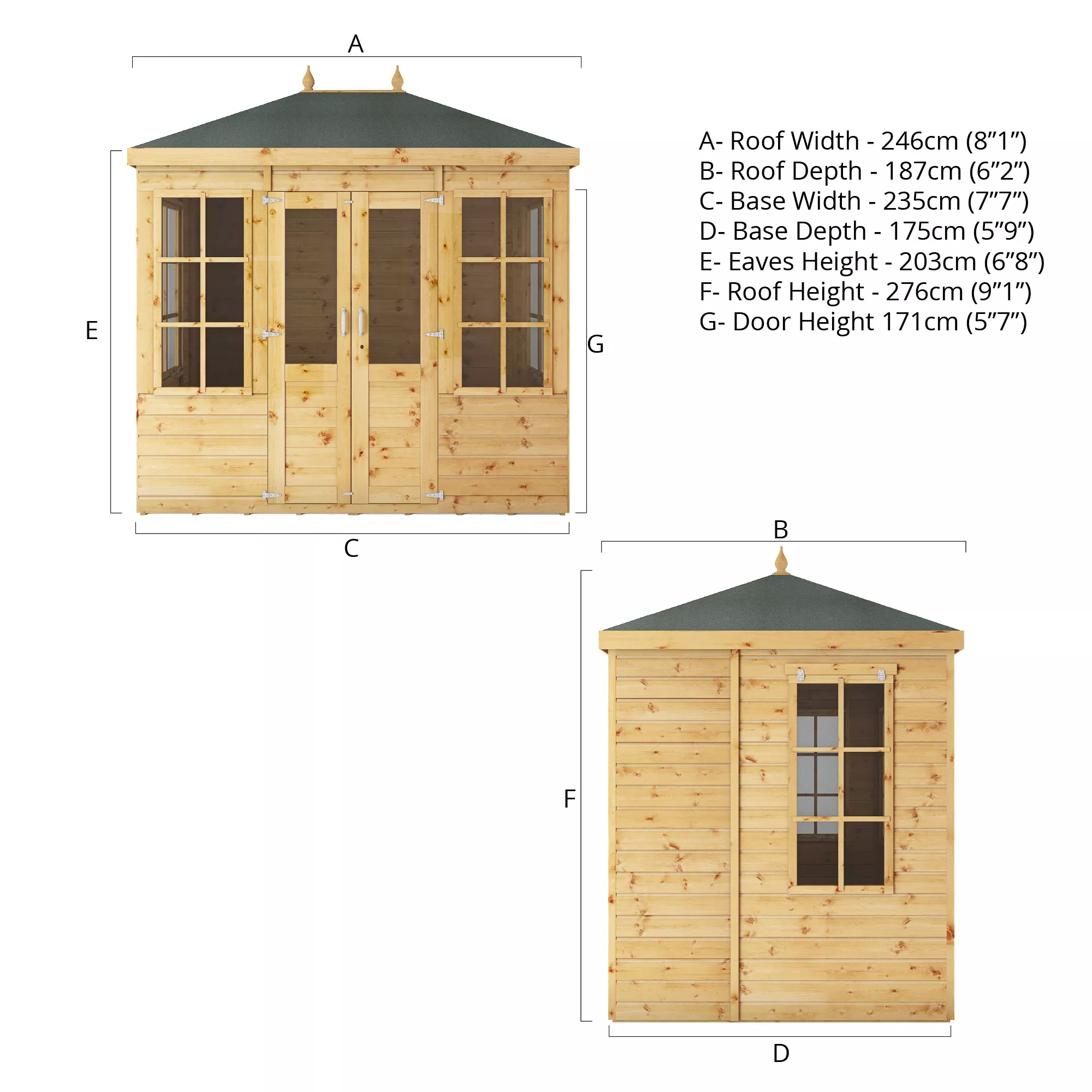 Mercia Clover 8x6 Ft Hip Shiplap Wooden Summer House With Double Door 11 Mercia Clover 8x6 Ft Hip Shiplap Wooden Summer House With Double Door - Image 9