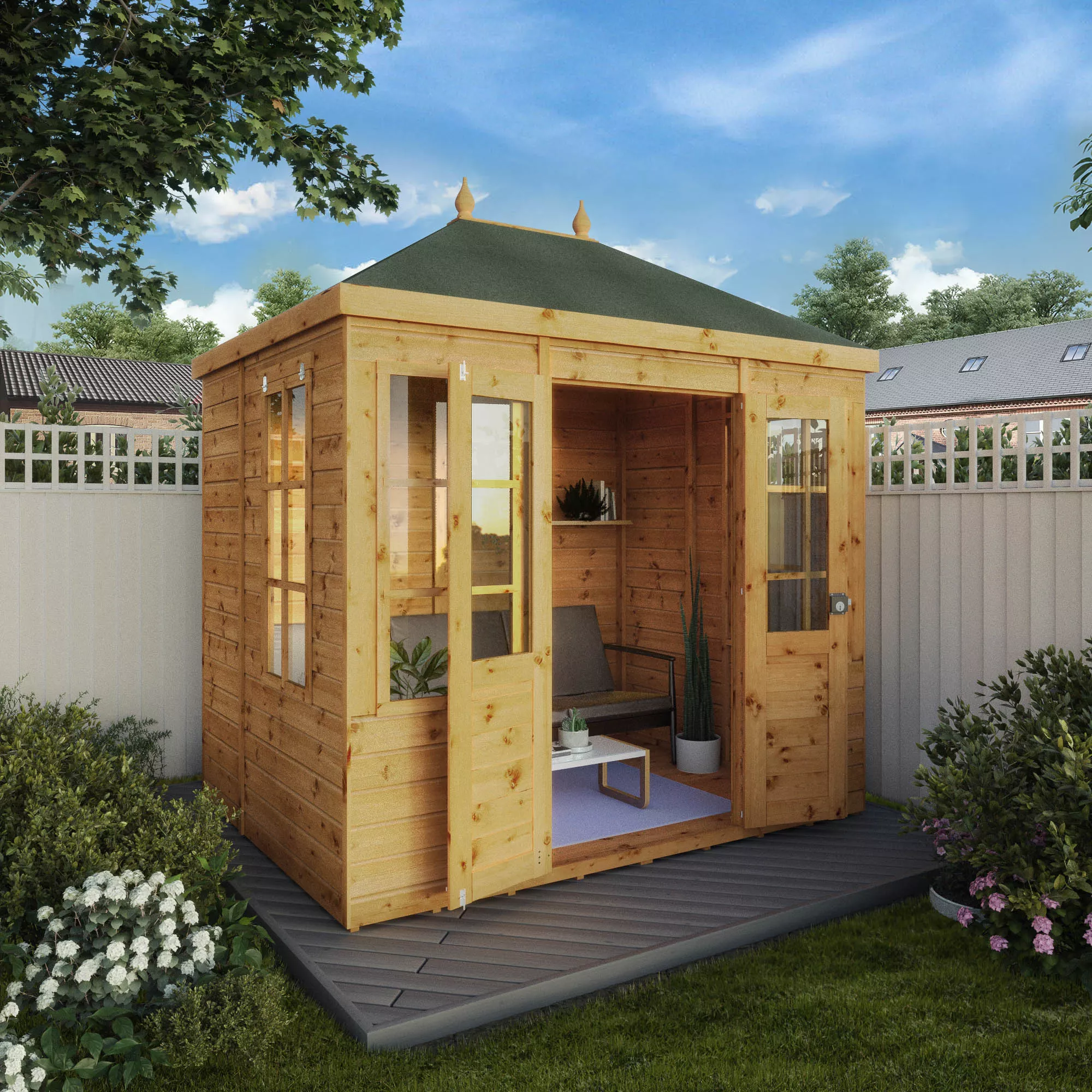 Mercia Clover 8x6 Ft Hip Shiplap Wooden Summer House With Double Door 10 Mercia Clover 8x6 Ft Hip Shiplap Wooden Summer House With Double Door - Image 8