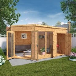 Mercia Summer House 13x9 Ft Pent Shiplap Solid Wood Summer House With Double Door -Outdoor Garden Shop mercia summer house 13x9 ft pent shiplap solid wood summer house with double door5029442002576 02i bq