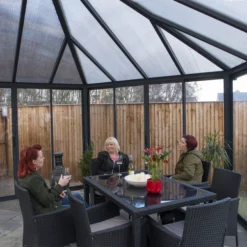 Palram - Canopia Garda Grey Hexagonal Gazebo, (W)5.17m (D)5.95m - Assembly Required -Outdoor Garden Shop palram canopia garda grey hexagonal gazebo w 5 17m d 5 95m assembly required7290108137040 03i bq