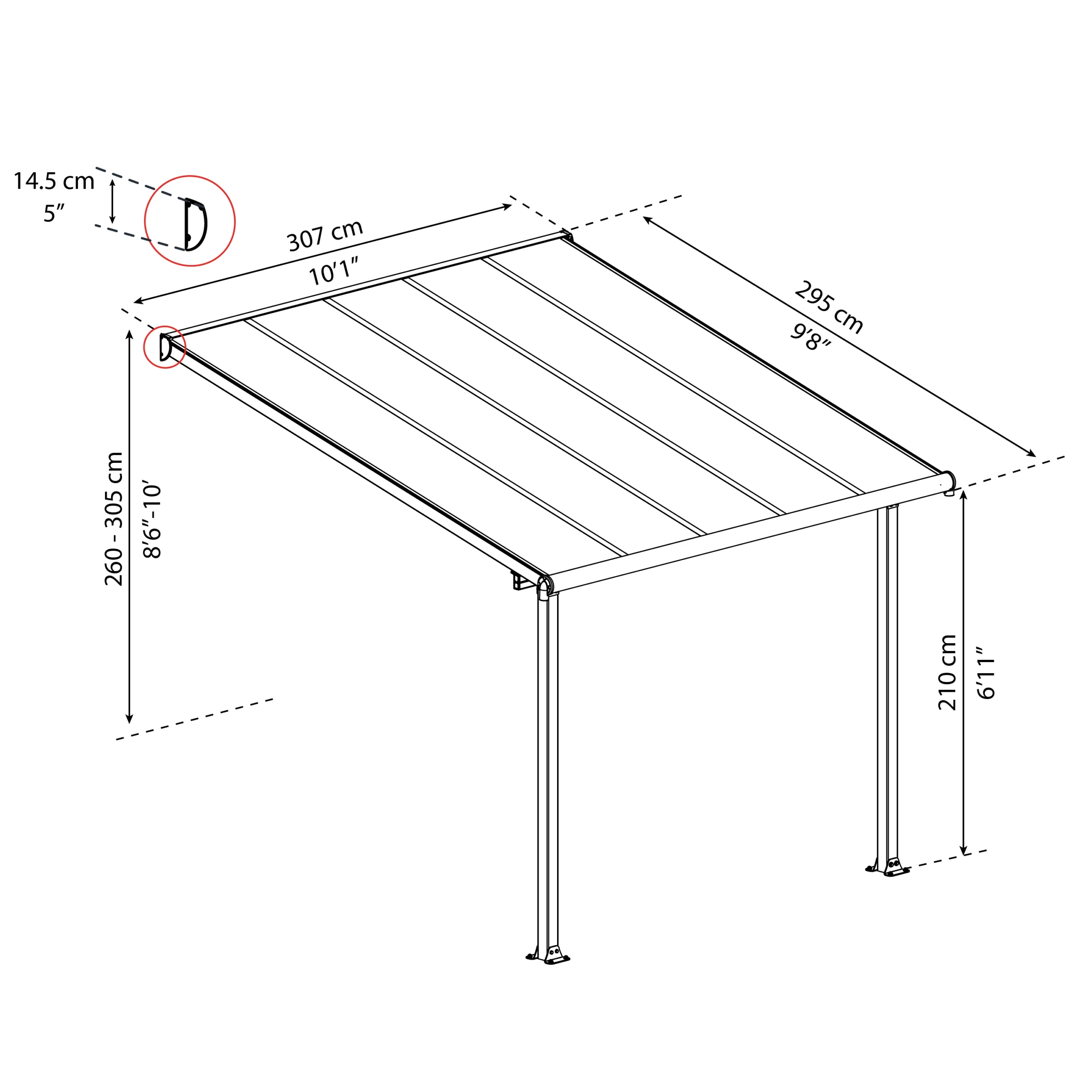 Palram - Canopia Olympia White Non-retractable Awning, (L)3.07m (H)3.05m (W)2.95m 10 Palram - Canopia Olympia White Non-retractable Awning, (L)3.07m (H)3.05m (W)2.95m - Image 8
