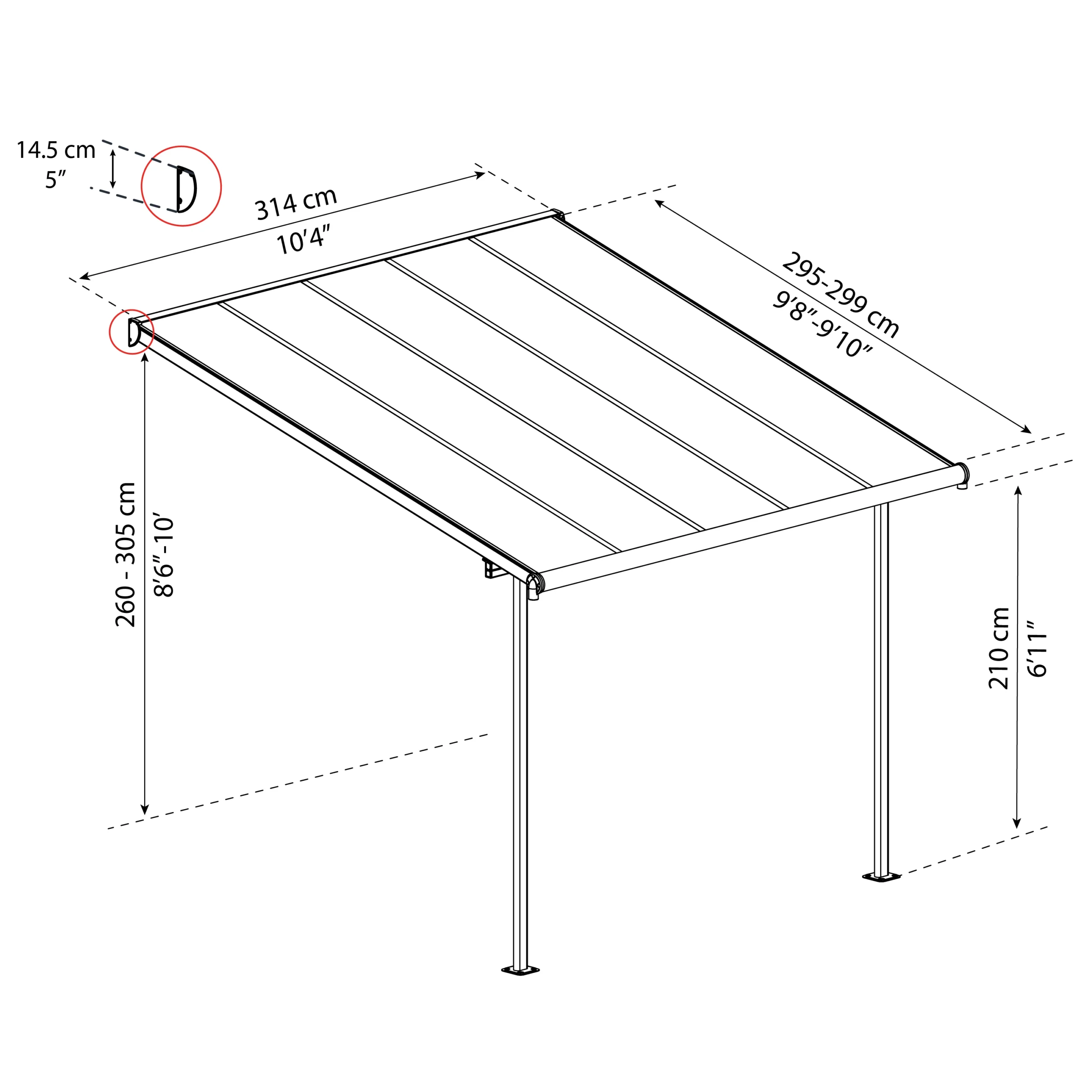 Palram - Canopia Sierra White Non-retractable Awning, (L)3.14m (H)3.05m (W)2.99m 11 Palram - Canopia Sierra White Non-retractable Awning, (L)3.14m (H)3.05m (W)2.99m - Image 9