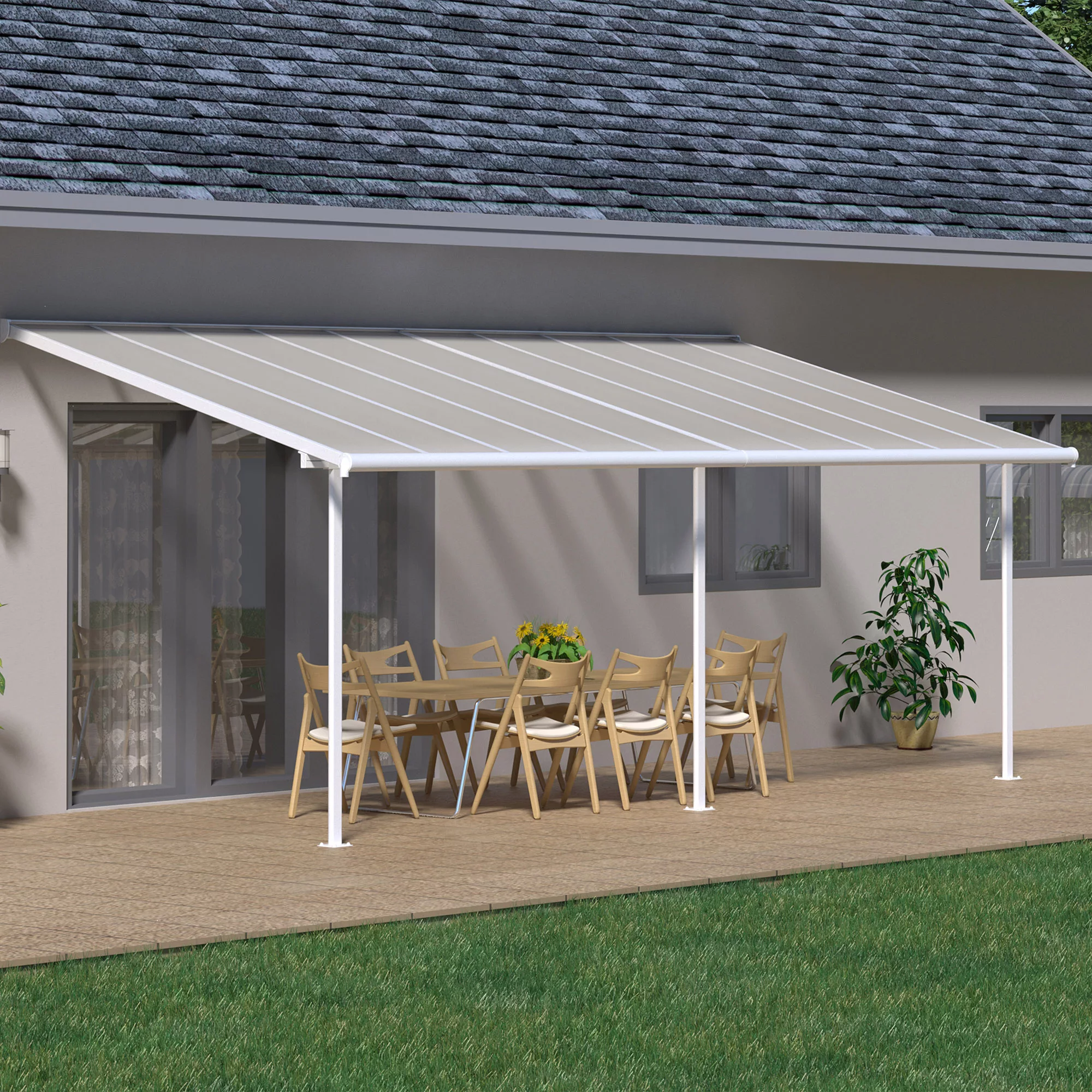 Palram - Canopia Sierra White Non-retractable Awning, (L)6.19m (H)3.05m (W)2.99m 3 Palram - Canopia Sierra White Non-retractable Awning, (L)6.19m (H)3.05m (W)2.99m
