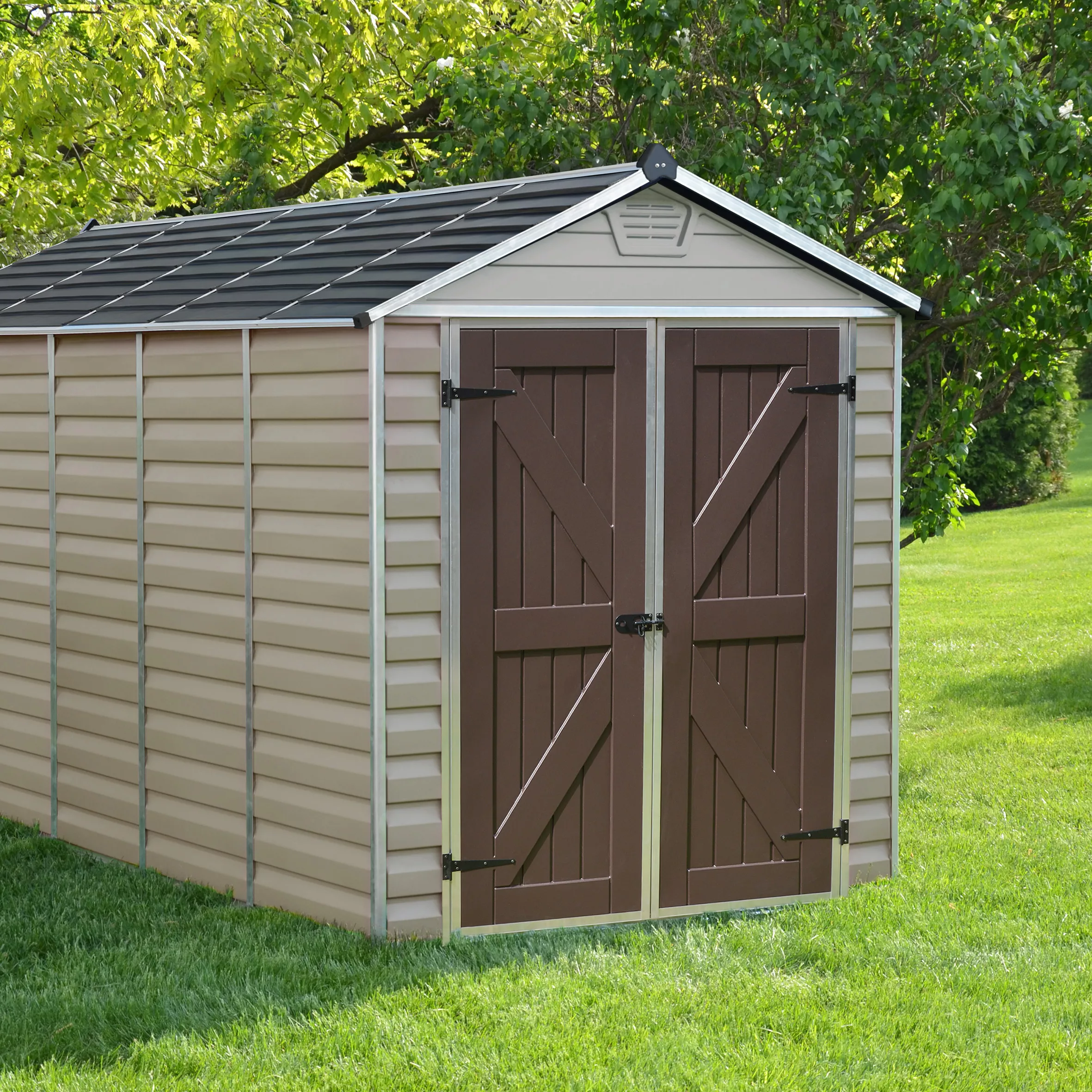 Palram - Canopia Skylight 6x12 Apex Tan Plastic Shed With Floor 3 Palram - Canopia Skylight 6x12 Apex Tan Plastic Shed With Floor