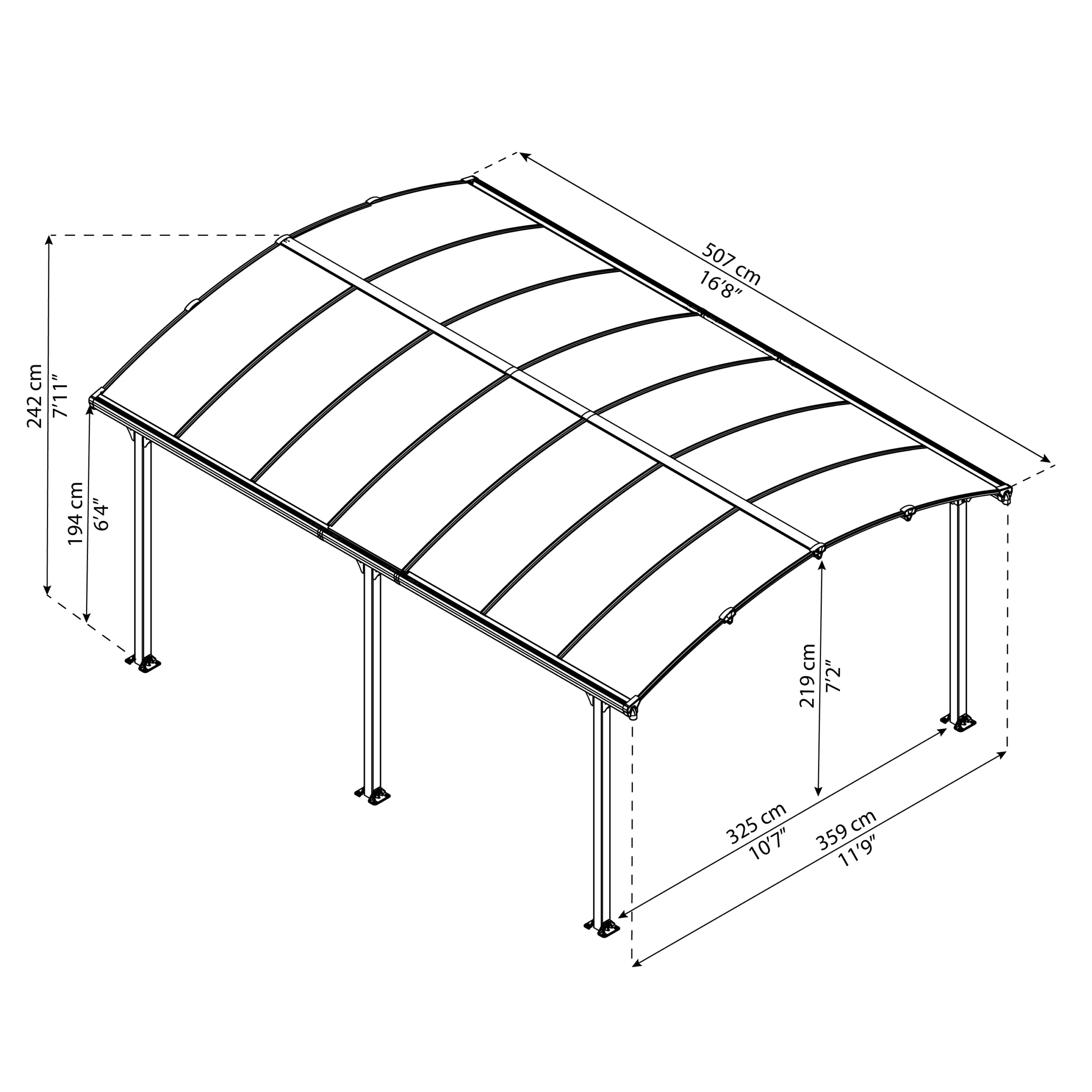Palram - Canopia Tucson Grey Rectangular Gazebo, (W)5.02m (D)3.59m - Assembly Required 10 Palram - Canopia Tucson Grey Rectangular Gazebo, (W)5.02m (D)3.59m - Assembly Required - Image 8
