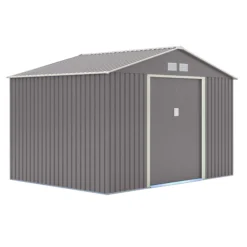 Rowlinson Trentvale 10x8 Apex Light Grey Metal Shed -Outdoor Garden Shop rowlinson trentvale 10x8 apex light grey metal shed5013856206231 03c bq