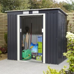 Rowlinson Trentvale 6x4 Pent Dark Grey Metal Shed -Outdoor Garden Shop rowlinson trentvale 6x4 pent dark grey metal shed5013856206200 03i bq