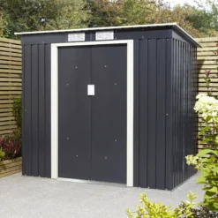 Rowlinson Trentvale 6x4 Pent Dark Grey Metal Shed -Outdoor Garden Shop rowlinson trentvale 6x4 pent dark grey metal shed5013856206200 04i bq