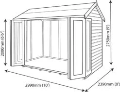 Shire Blenheim 10x8 Glass Bi-fold Door Apex Shiplap Wooden Summer House - Base Not Included -Outdoor Garden Shop shire blenheim 10x8 glass bi fold door apex shiplap wooden summer house base not included5019804225491 02t