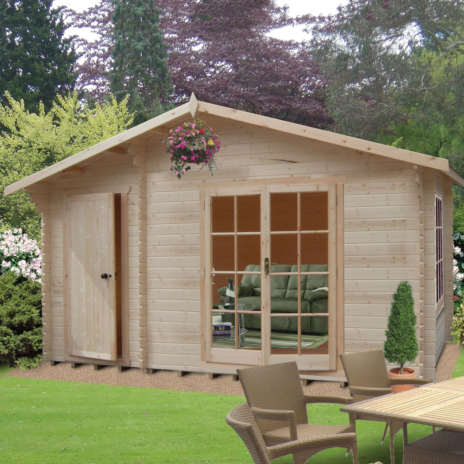 Shire Bourne 12x14 Ft Toughened Glass Apex Tongue & Groove Wooden Cabin With Tile Roof 3 Shire Bourne 12x14 Ft Toughened Glass Apex Tongue & Groove Wooden Cabin With Tile Roof