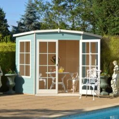 Shire Hampton 8x8 Toughened Glass Pent Shiplap Wooden Summer House - Base Not Included -Outdoor Garden Shop shire hampton 8x8 toughened glass pent shiplap wooden summer house base not included5019804111145 02i bq