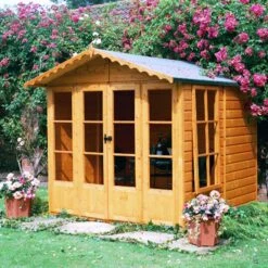 Shire Kensington 7x7 Toughened Glass Apex Shiplap Wooden Summer House - Base Included -Outdoor Garden Shop shire kensington 7x7 toughened glass apex shiplap wooden summer house base included5019804111190 01i