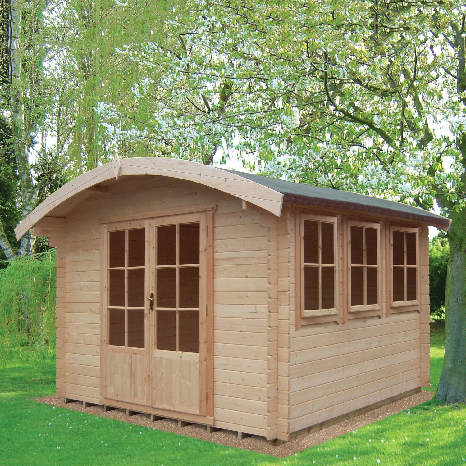 Shire Kilburn 10x12 Toughened Glass Curved Tongue & Groove Wooden Cabin - Base Not Included 3 Shire Kilburn 10x12 Toughened Glass Curved Tongue & Groove Wooden Cabin - Base Not Included