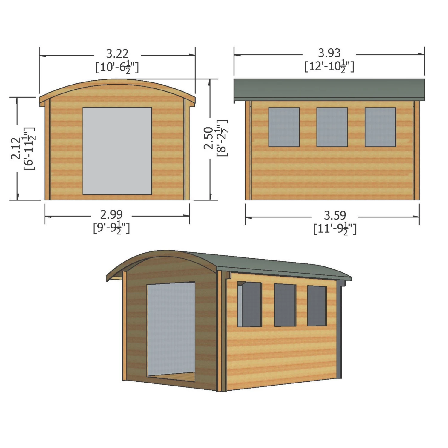 Shire Kilburn 10x12 Toughened Glass Curved Tongue & Groove Wooden Cabin - Base Not Included 4 Shire Kilburn 10x12 Toughened Glass Curved Tongue & Groove Wooden Cabin - Base Not Included - Image 2