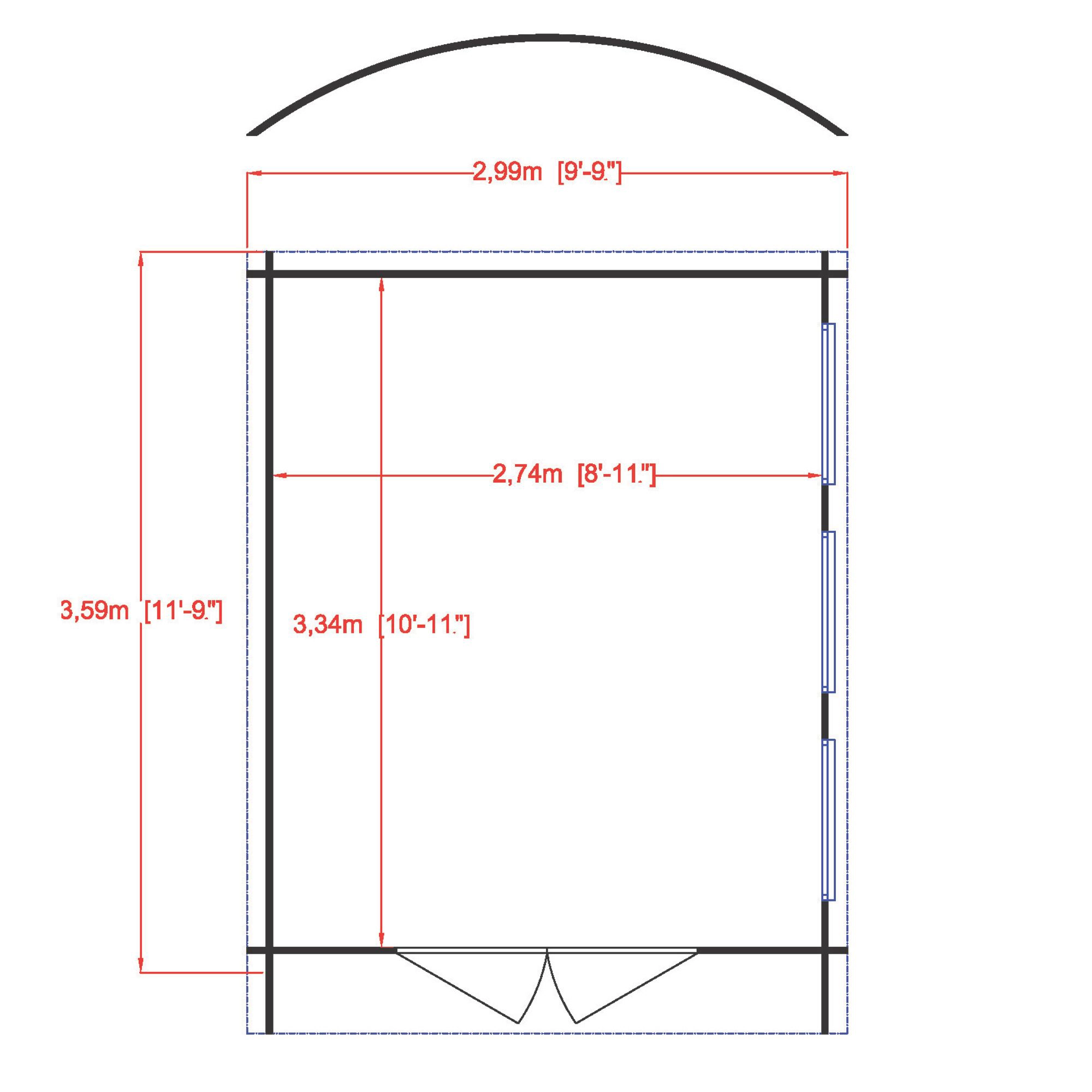 Shire Kilburn 10x12 Toughened Glass Curved Tongue & Groove Wooden Cabin - Base Not Included 5 Shire Kilburn 10x12 Toughened Glass Curved Tongue & Groove Wooden Cabin - Base Not Included - Image 3