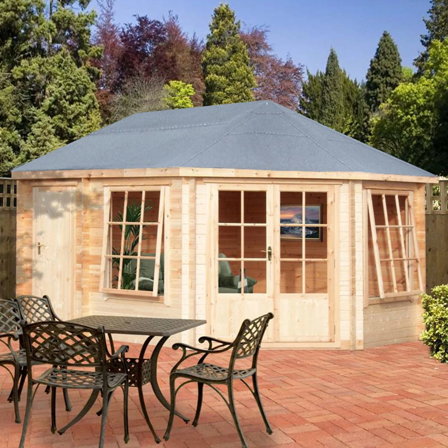 Shire Leygrove 14x10 Toughened Glass Apex Tongue & Groove Wooden Cabin - Base Not Included 3 Shire Leygrove 14x10 Toughened Glass Apex Tongue & Groove Wooden Cabin - Base Not Included