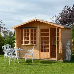 Shire Sandringham 10x8 Glass Apex Shiplap Wooden Summer House - Base Not Included -Outdoor Garden Shop shire sandringham 10x8 glass apex shiplap wooden summer house base not included5019804891443 01i bq