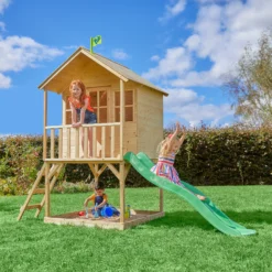 TP Toys 7.5x5 Hill Top Timber Tower Slide Playhouse Assembly Required -Outdoor Garden Shop tp toys 7 5x5 hill top timber tower slide playhouse assembly required5021854803185 02i bq