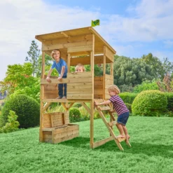 TP Toys 8x7 Tree Top Timber Tower Slide Playhouse Assembly Required -Outdoor Garden Shop tp toys 8x7 tree top timber tower slide playhouse assembly required5021854803543 01i bq