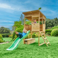 TP Toys 8x7 Tree Top Timber Tower Slide Playhouse Assembly Required -Outdoor Garden Shop tp toys 8x7 tree top timber tower slide playhouse assembly required5021854803543 03i bq